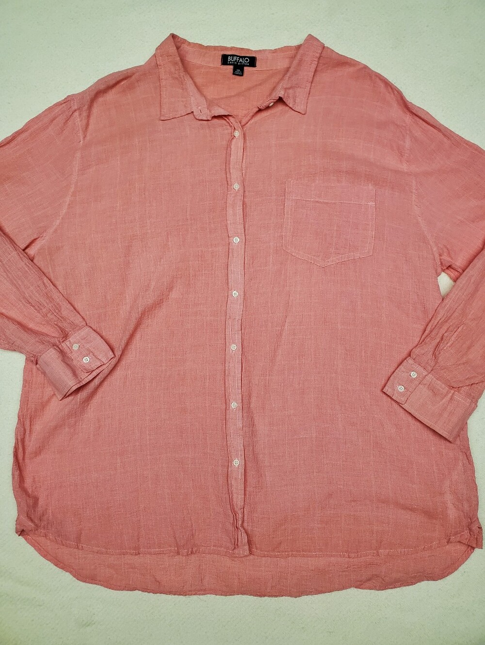 Buffalo David Bitton XXL Coral Check Linen Blend Boyfriend Button Shirt